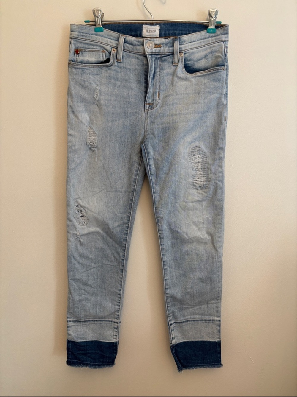 Hudson Zoeey Midrise Cropped Straight Jeans Distressed Released Hem Size 27